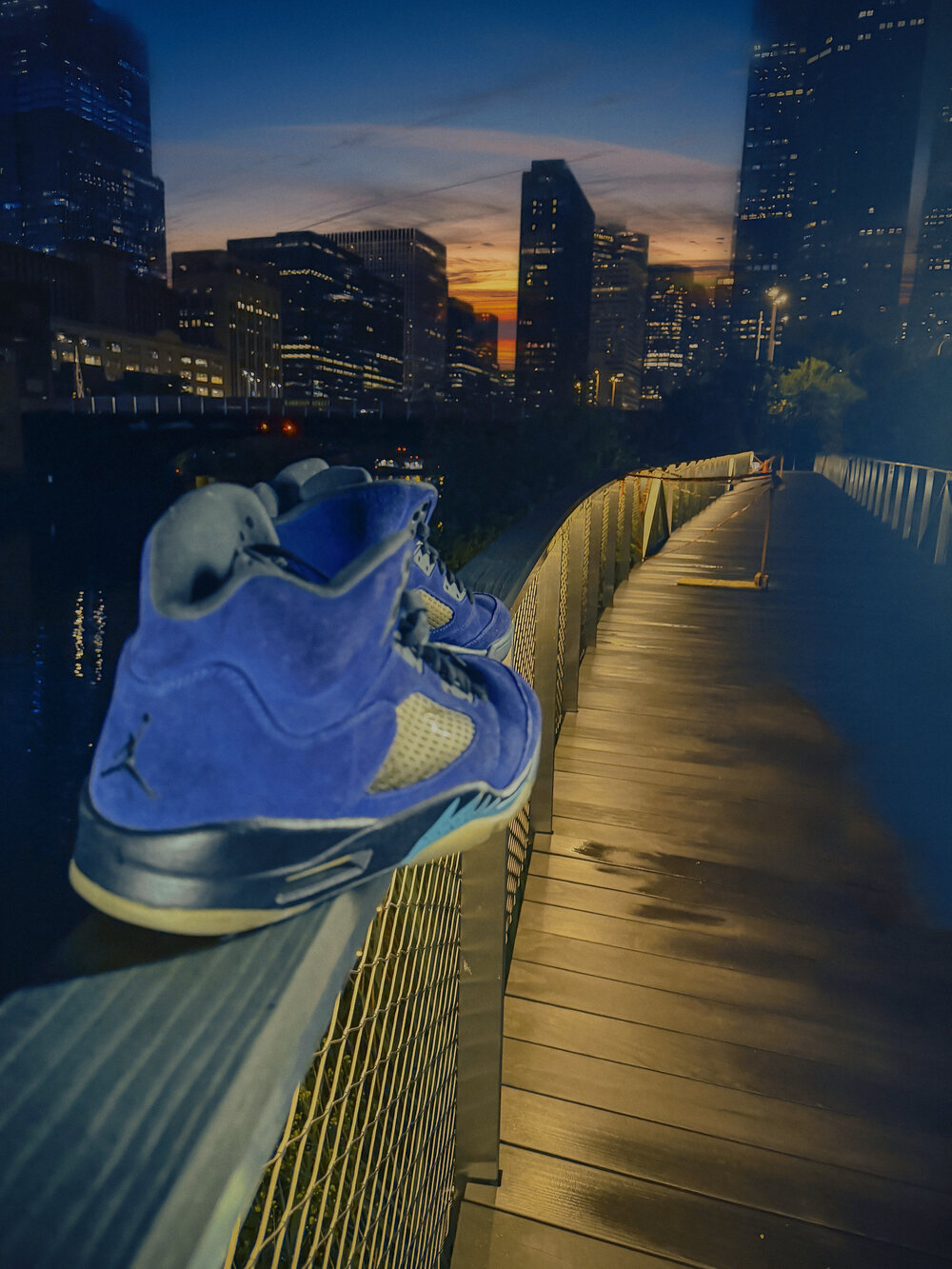 For The Chicago Kid — Jordan 5, Chicago bridge at sunset
