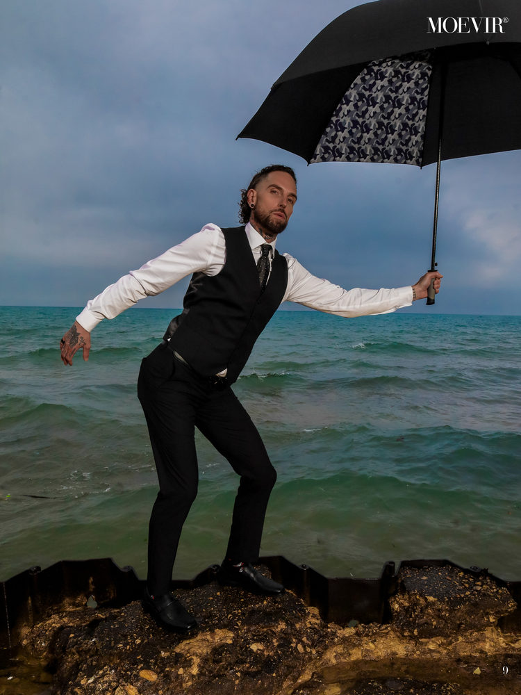 Moevir Magazine Paris tear sheet — lakefront menswear editorial by Skyye Kimmons